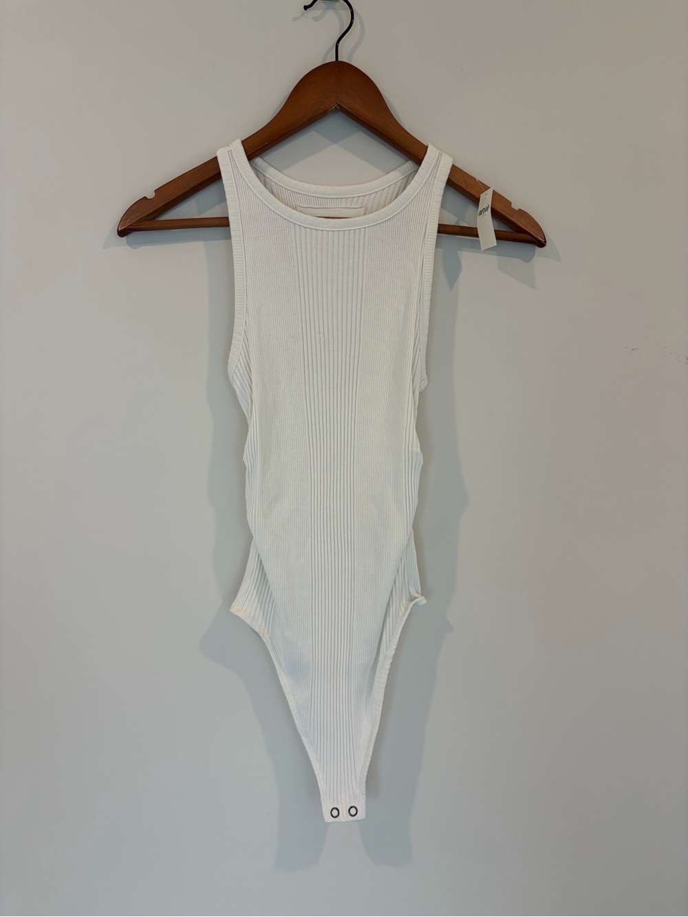 aerie White Ribbed Sleeveless Scoop-Neck Bodysuit